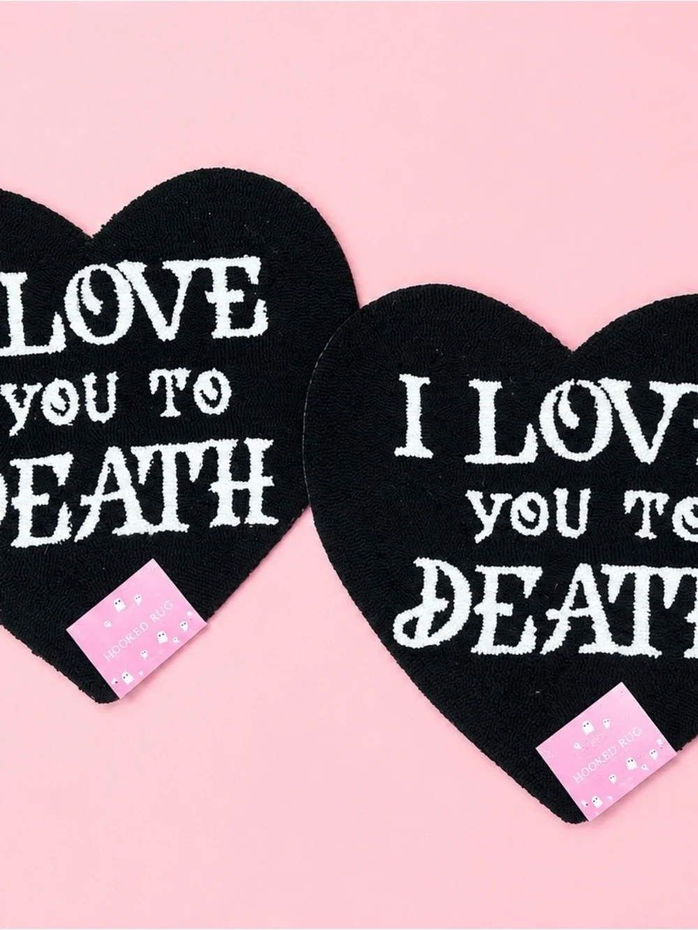 I Love You to Death Heart Shaped Hooked Rug 🖤 25” x 25”